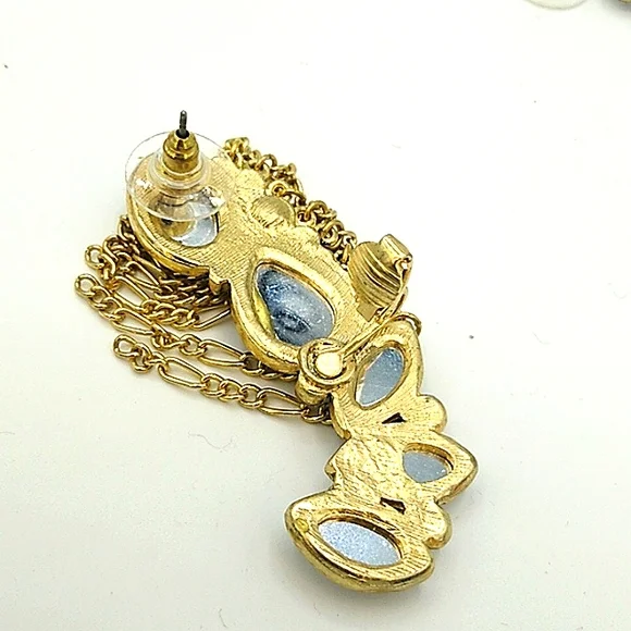 Rhinestone Teardrop Marquis Tassel Fringe Solitaire Earrings Set of 3 Mismatched - Picture 8 of 10